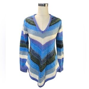 Multi Color Chevron Print Long Sleeve V neck sweater